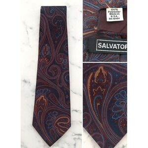 Salvatori Paisley Necktie Men's‎ 100% Polyester USA Made Burgundy Navy Brown